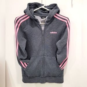 ADIDAS Classic Three Stripe Full Zip Hoodie in Grey and Pink